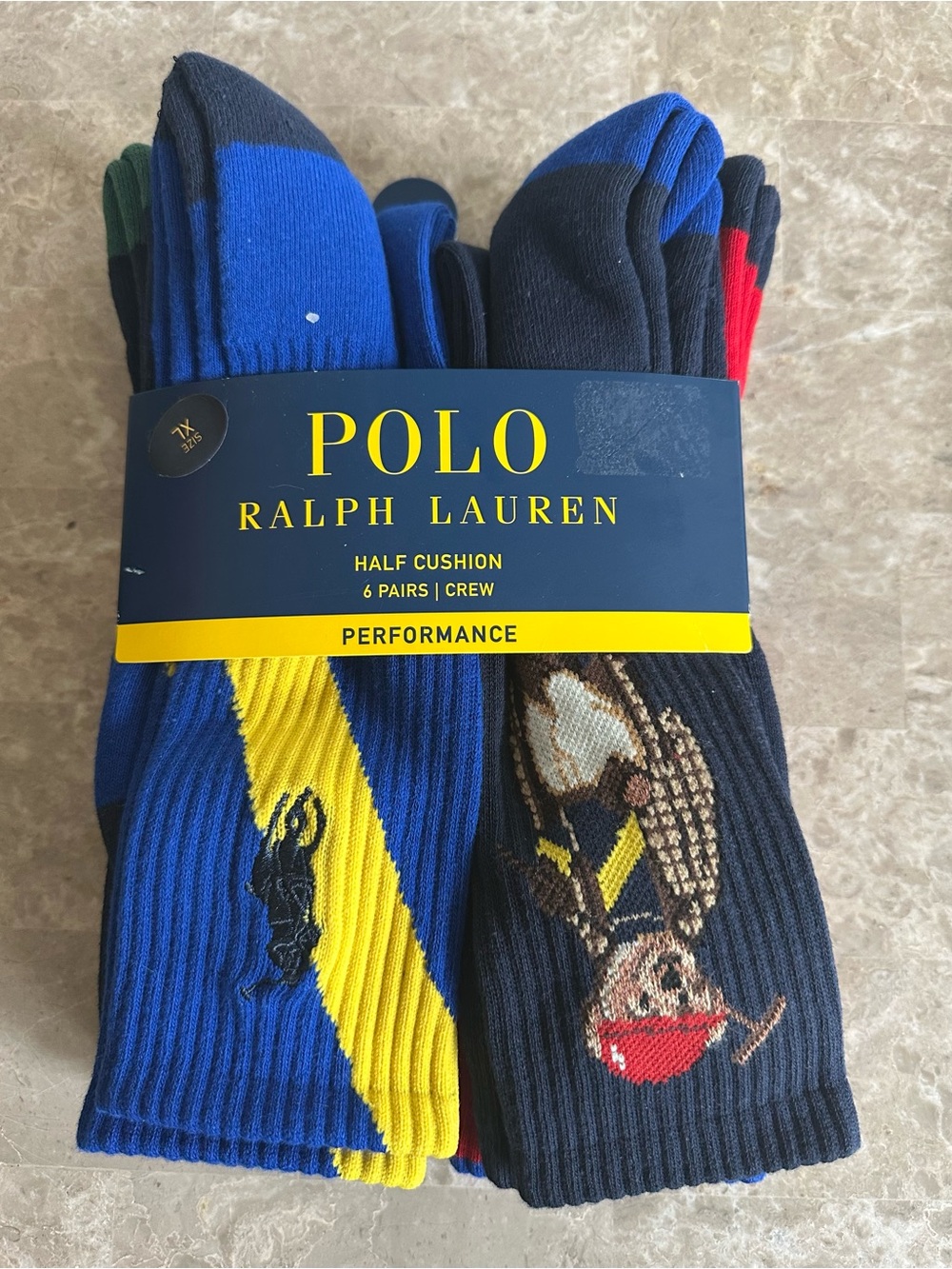 Polo by Ralph Lauren Crew Performance Socks - Blue, Navy & Yellow (6-Pack)
